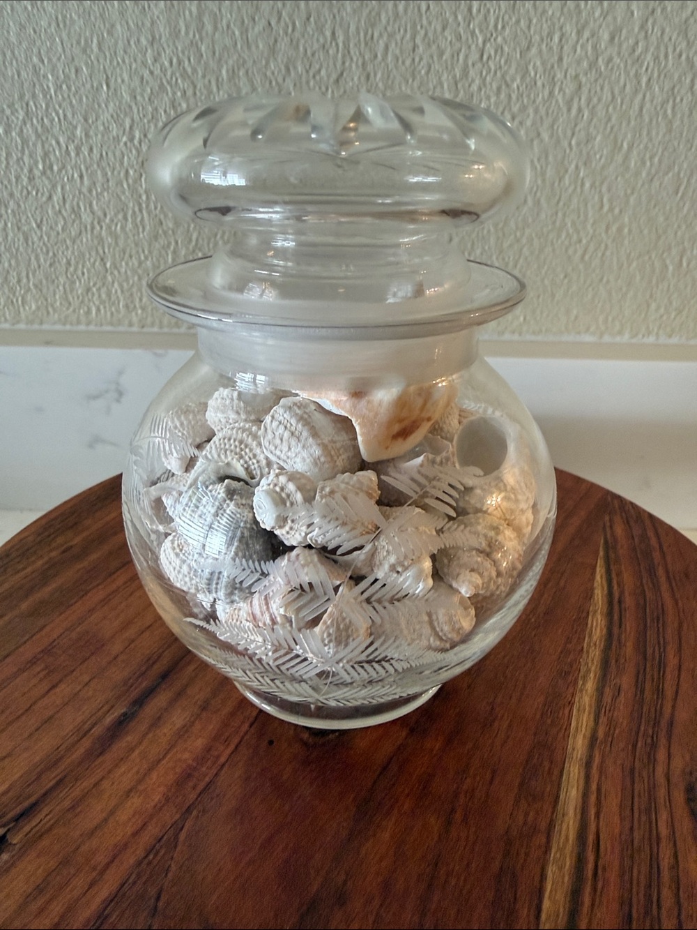 Vintage Glass Apothecary Jar with White Decorative Shells